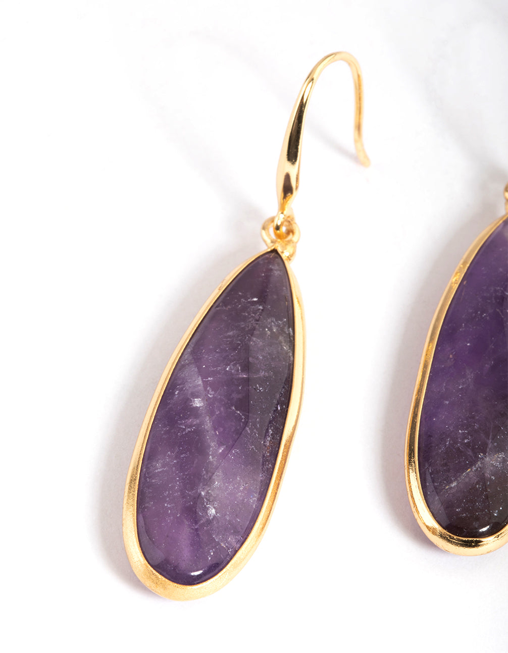 Gold Plated Amethyst Long Facet Drop Earrings