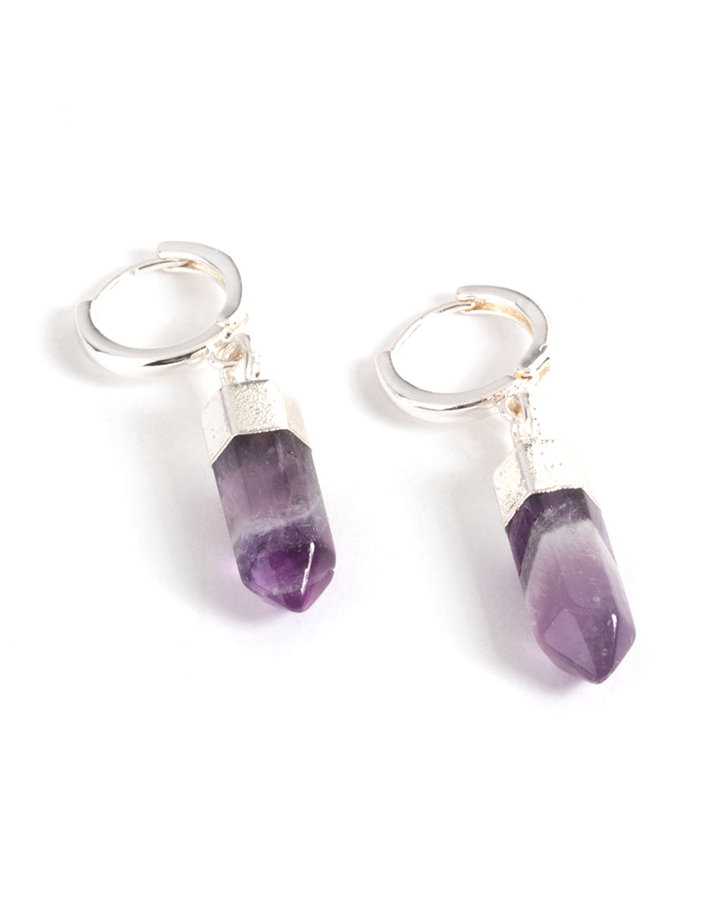 Silver Plated Amethyst Shard Huggie Earrings