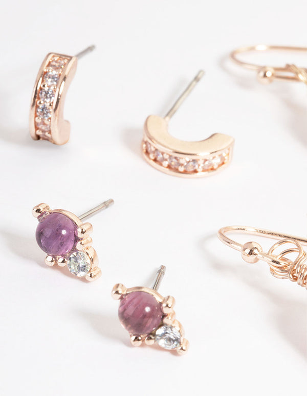 Rose Gold Plated Shard Drop Stack Earrings