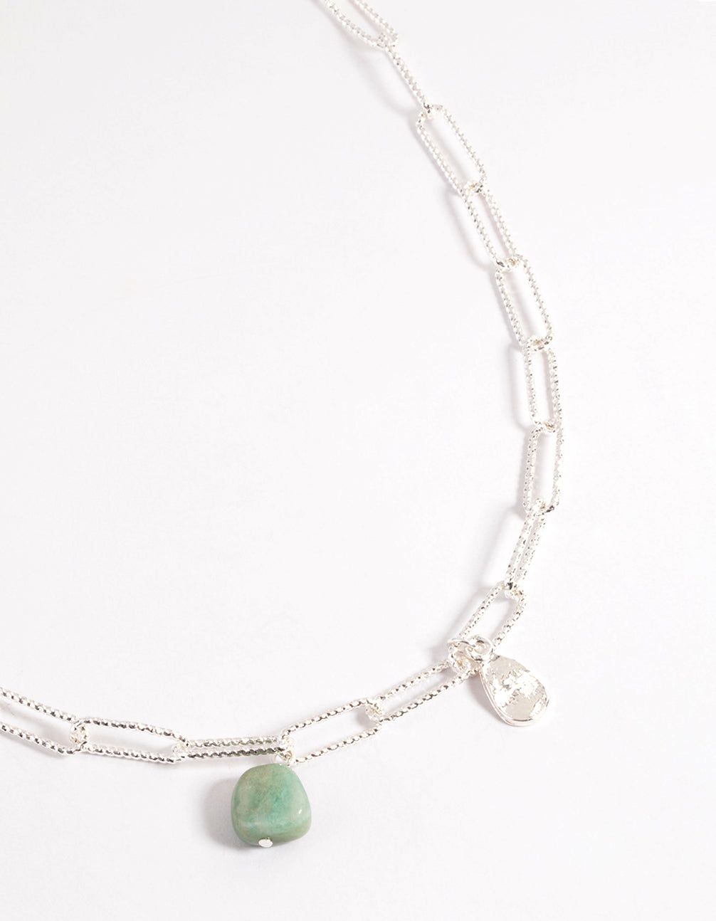 Silver Plated Amazonite Diamante Oval Chain Necklace