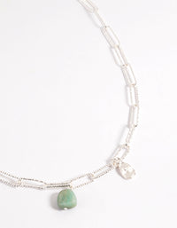 Silver Plated Amazonite Diamante Oval Chain Necklace - link has visual effect only