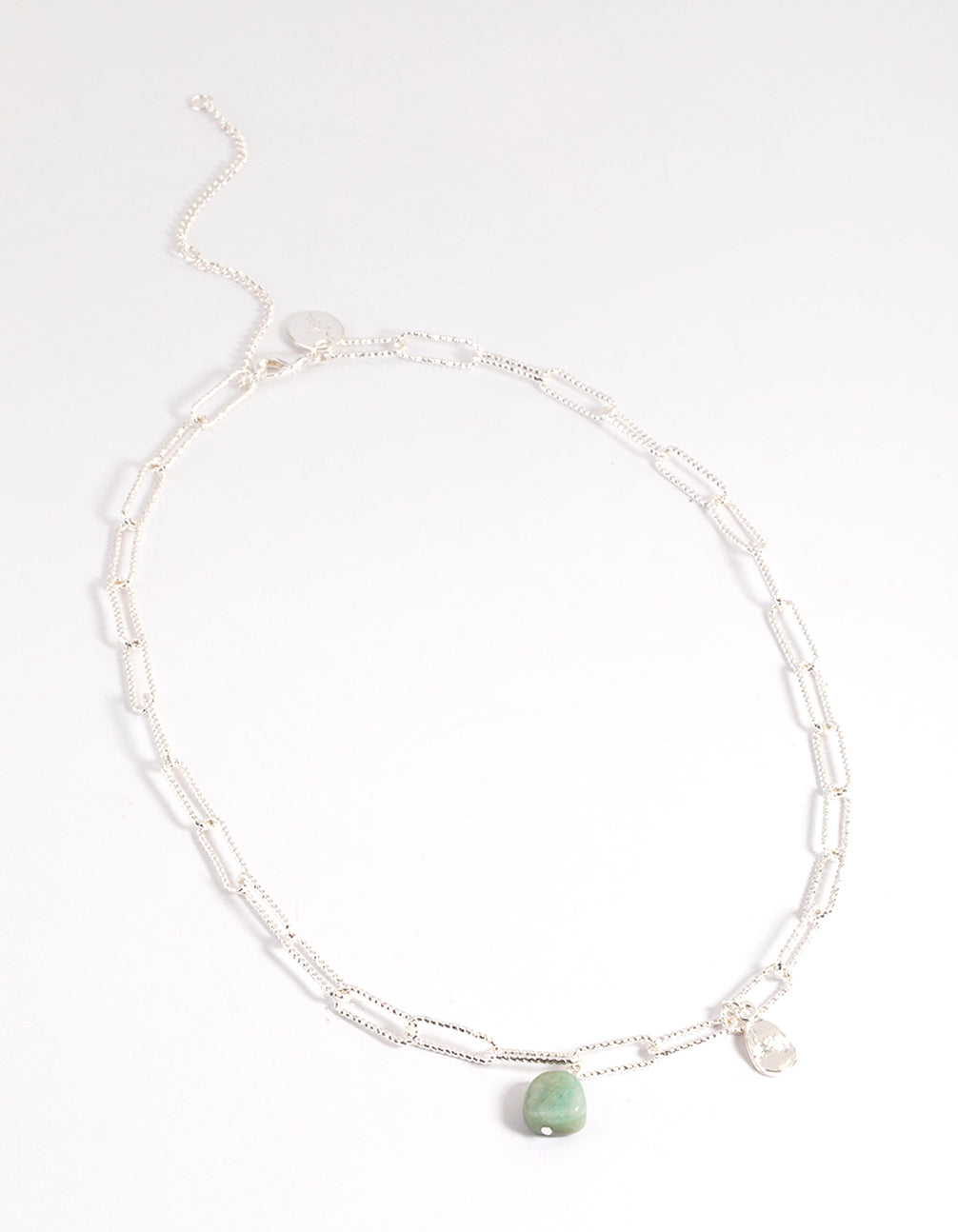 Silver Plated Amazonite Diamante Oval Chain Necklace