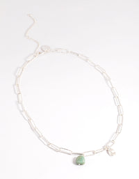 Silver Plated Amazonite Diamante Oval Chain Necklace - link has visual effect only