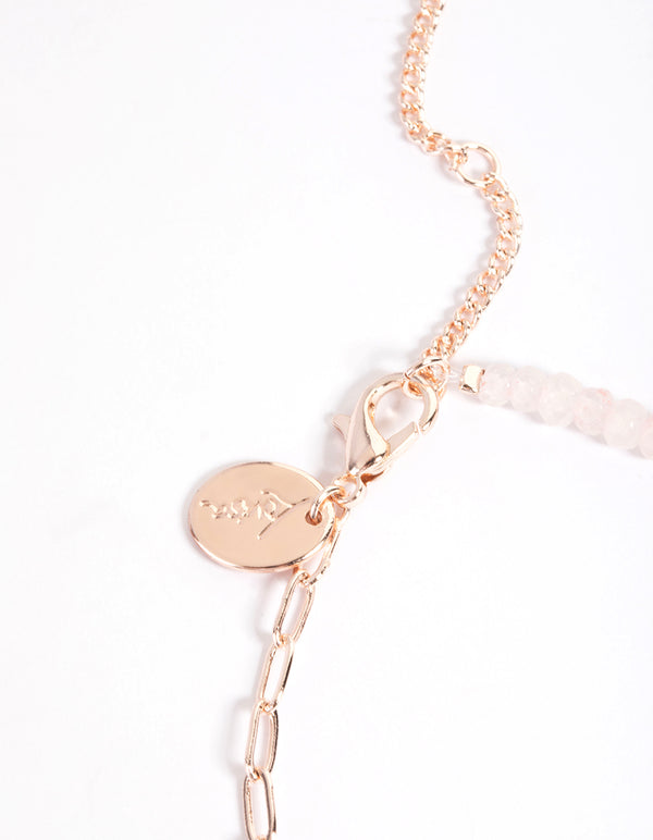 Rose Gold Plated Rose Quartz Half Facet Bracelet