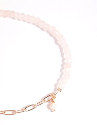 Rose Gold Plated Rose Quartz Half Facet Bracelet - link has visual effect only