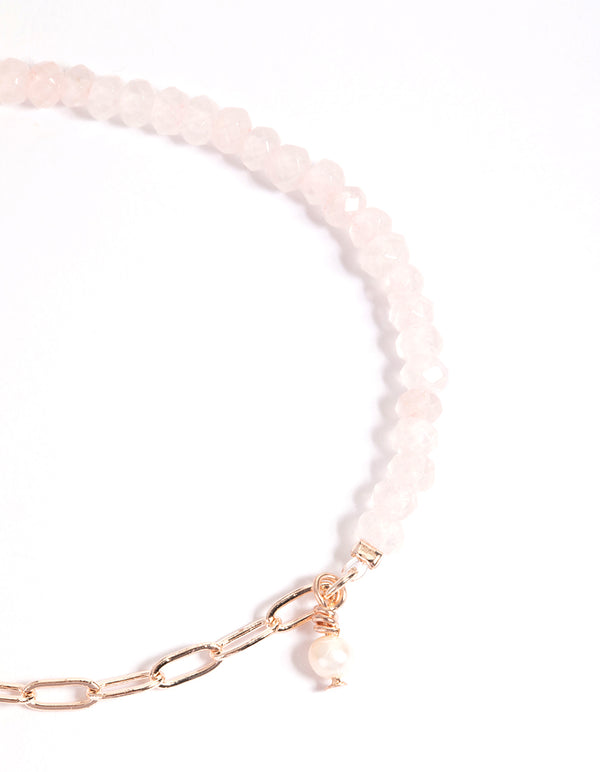 Rose Gold Plated Rose Quartz Half Facet Bracelet