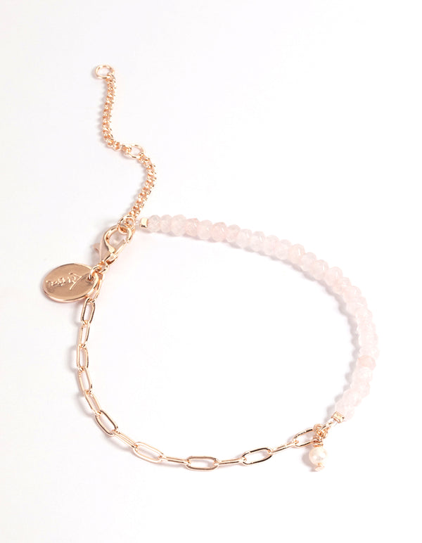Rose Gold Plated Rose Quartz Half Facet Bracelet