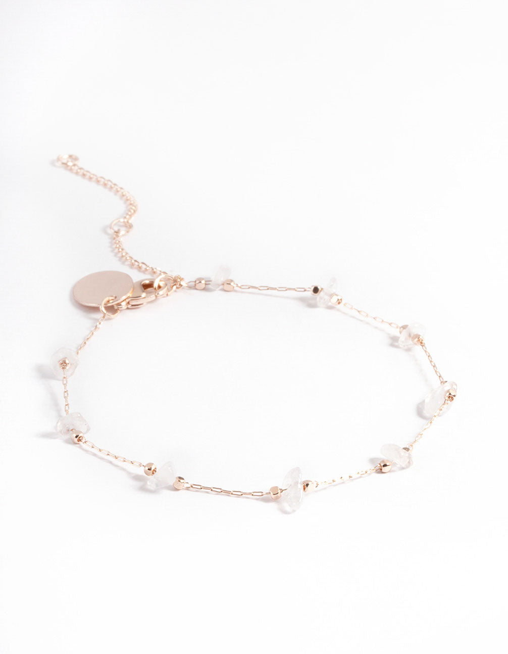Rose Gold Plated Clear Quartz Dainty Chip Bracelet