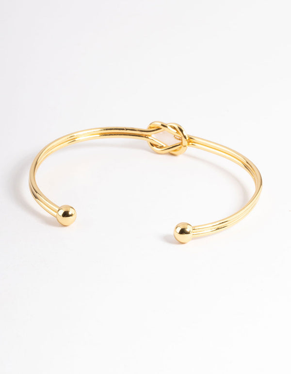 Gold Plated Rose Quartz Knot Cuff Bracelet