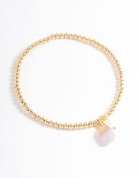 Gold Plated Rose Quartz Freshwater Pearl Ball Stretch Bracelet - link has visual effect only