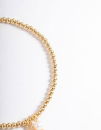 Gold Plated Rose Quartz Freshwater Pearl Ball Stretch Bracelet - link has visual effect only