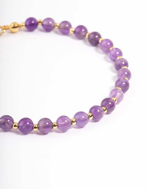 Gold Plated Amethyst Ball Bead Toggle Bracelet