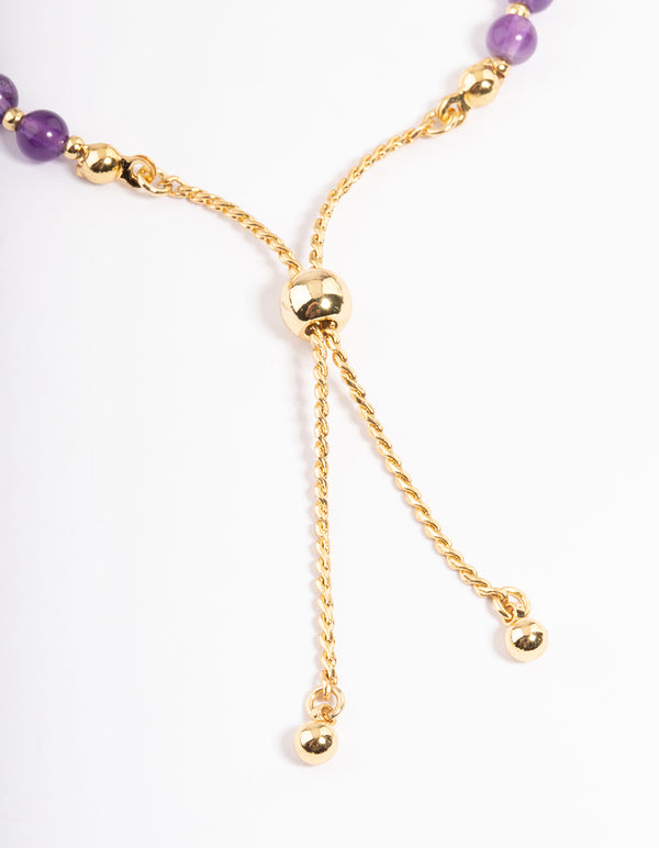 Gold Plated Amethyst Ball Bead Toggle Bracelet