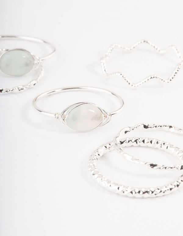 Silver Plated Green Fluorite Nest Stack Ring