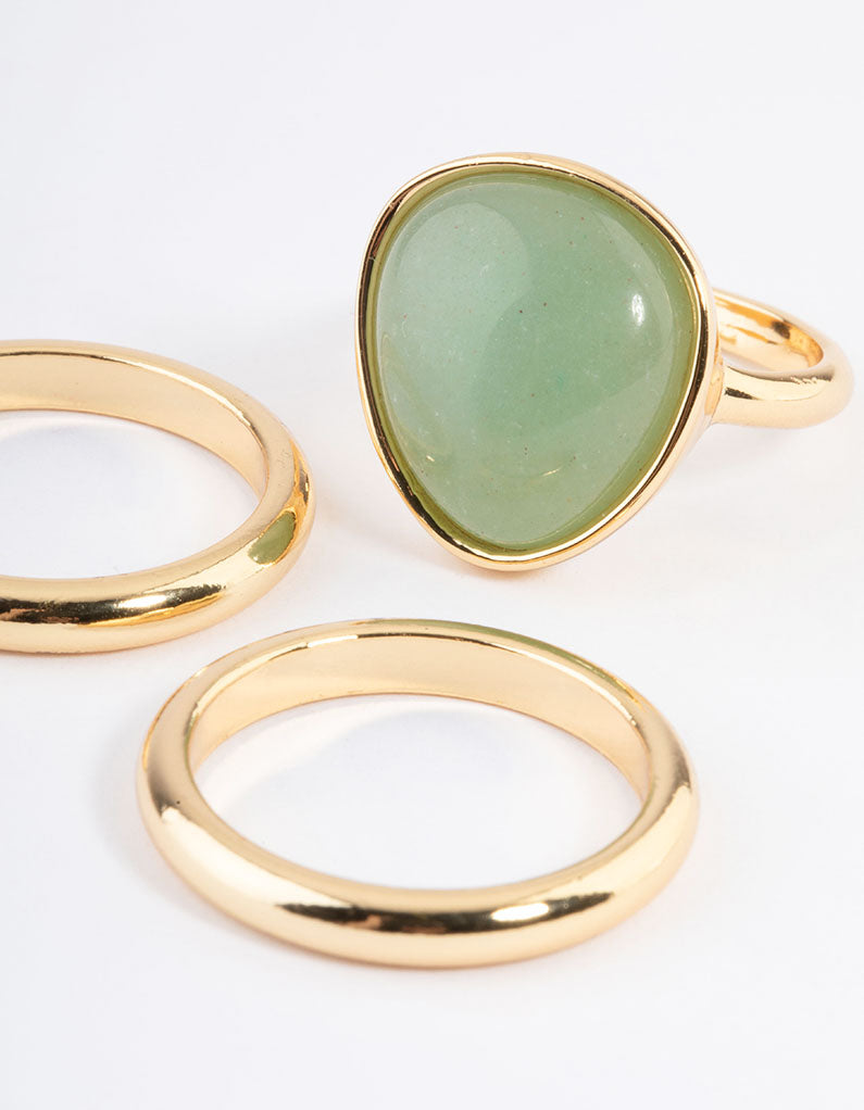 Gold Plated Green Adventurine Teardrop Stack Ring