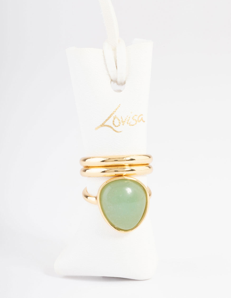 Gold Plated Green Adventurine Teardrop Stack Ring