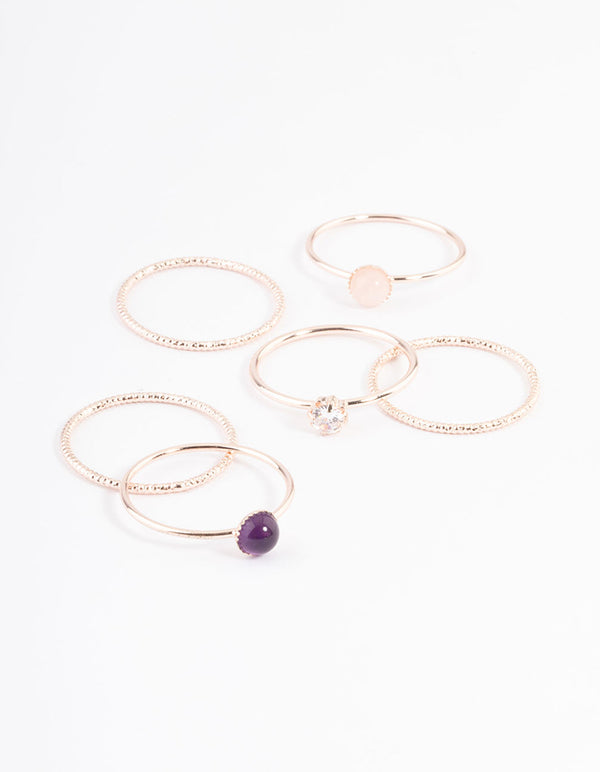 Rose Gold Plated Round Diamante Stack Ring
