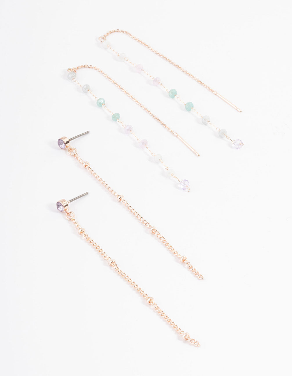 Rose Gold Molten Bead Drop Thread Earrings