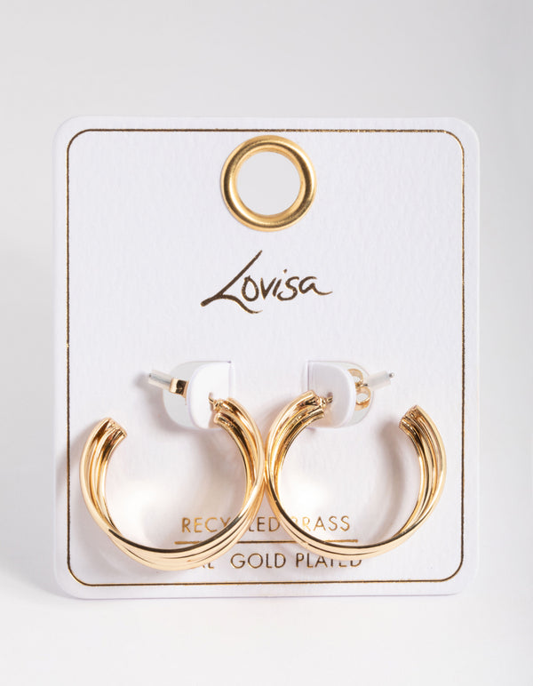 Gold Plated Brass Open Hoop Earrings