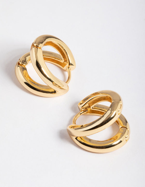 Gold Plated Brass Double Hoop Huggie Earrings