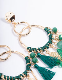 Gold Thread Bead Green Feather Earrings - link has visual effect only