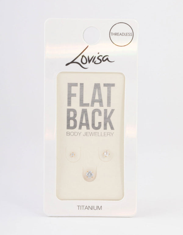 Gold Plated Titanium Cubic Zirconia Basic Threadless Flat Back Pack