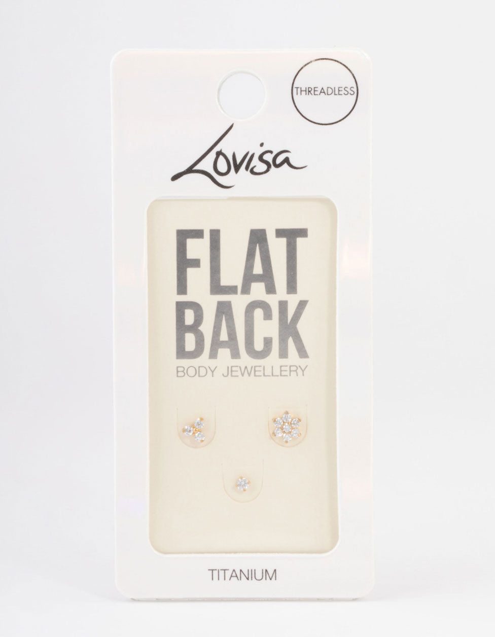 Gold Plated Titanium Cubic Zirconia Flower Threadless Flat Back Pack