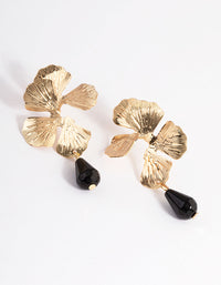 Gold Unravel Black Flower & Bead Drop Earrings - link has visual effect only