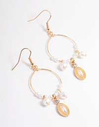 Gold Wire Pearl Marquise Drop Earrings - link has visual effect only