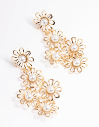 Gold Multi Pearl Flower Drop Earrings - link has visual effect only