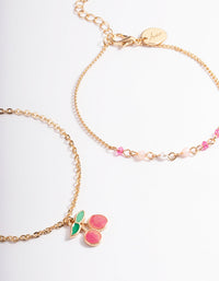 Gold & Pink Cherry Bead Bracelet Pack - link has visual effect only