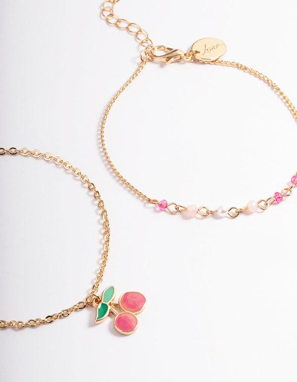 Gold & Pink Cherry Bead Bracelet Pack