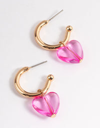 Pink Chunky Resin Heart Huggie Earrings - link has visual effect only