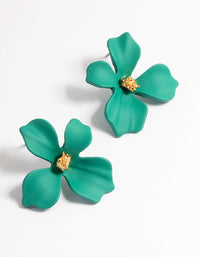 Green Matte Flower Stud Earrings - link has visual effect only