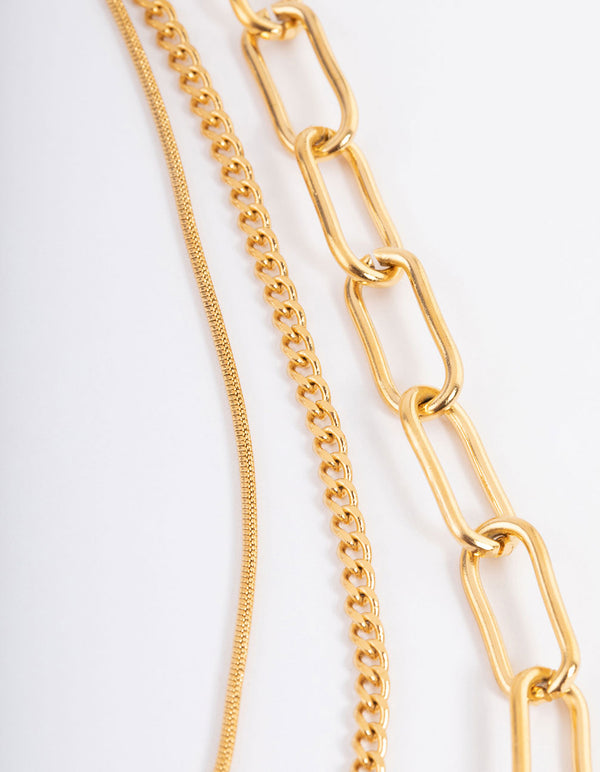 Waterproof Gold Plated Stainless Steel Pearl Pendant Statement Layered Necklace