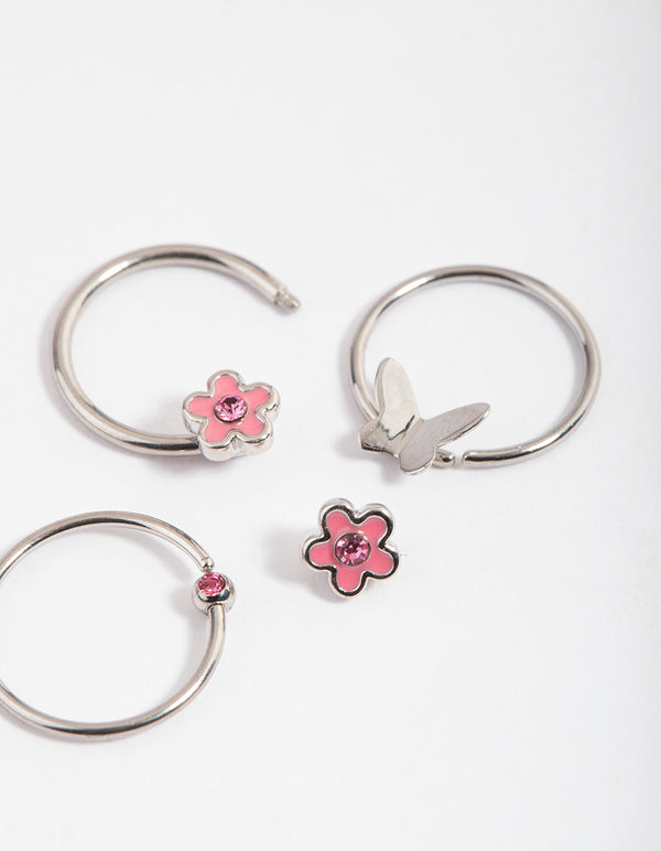 Surgical Steel Flower & Butterfly Mixed Earring Pack