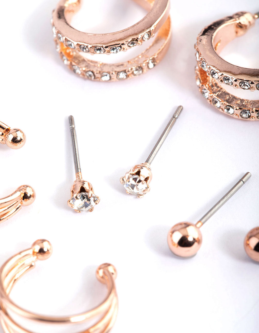 Rose Gold Diamante Double Row Earring 4-Pack