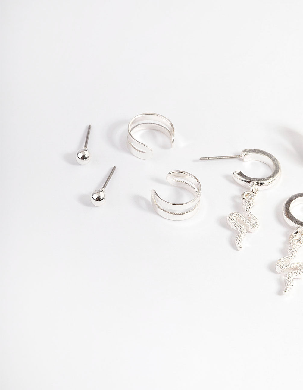 Silver Snake Hoop Earrings 4-Pack