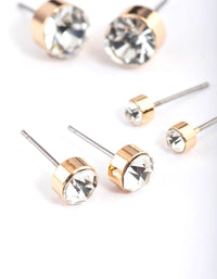 Gold Diamante Stud Earrings 4-Pack - link has visual effect only