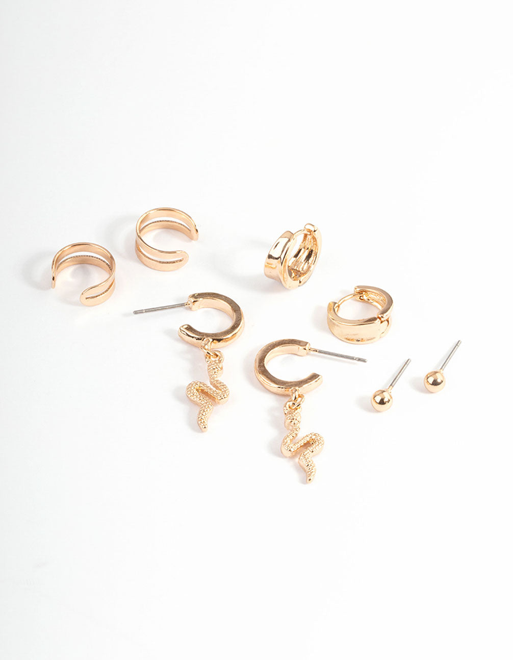 Gold Snake Cupchain Hoop Earrings 4-Pack