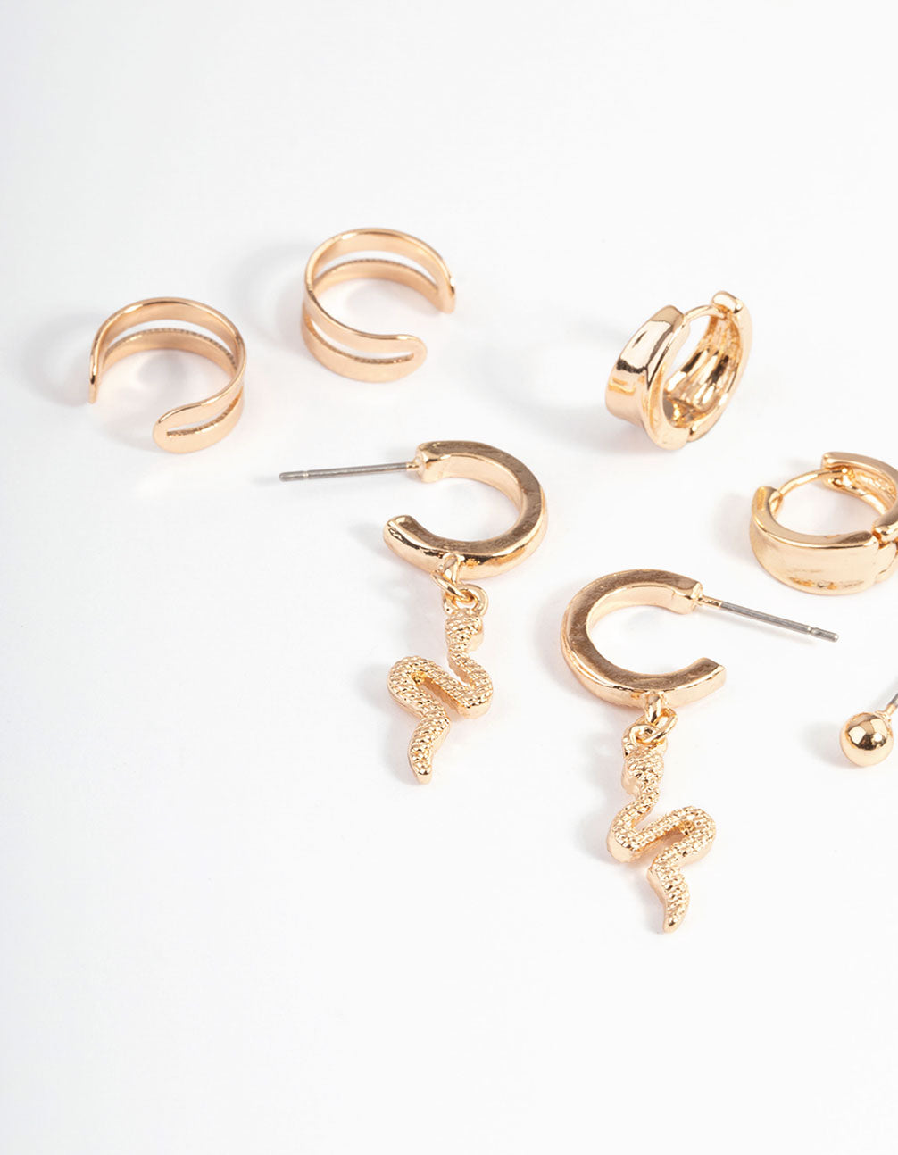 Gold Snake Cupchain Hoop Earrings 4-Pack