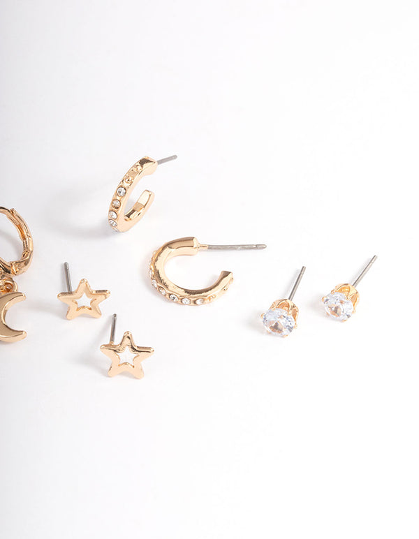 Gold Star & Moon Earrings 4-Pack