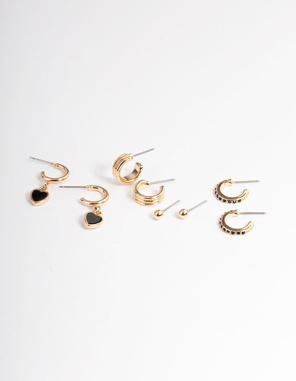 Gold Black Enamel Heart Earrings 4-Pack