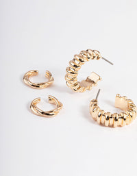 Gold Stretch Texture Hoop Earrings 4-Pack - link has visual effect only