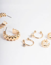 Gold Stretch Texture Hoop Earrings 4-Pack - link has visual effect only