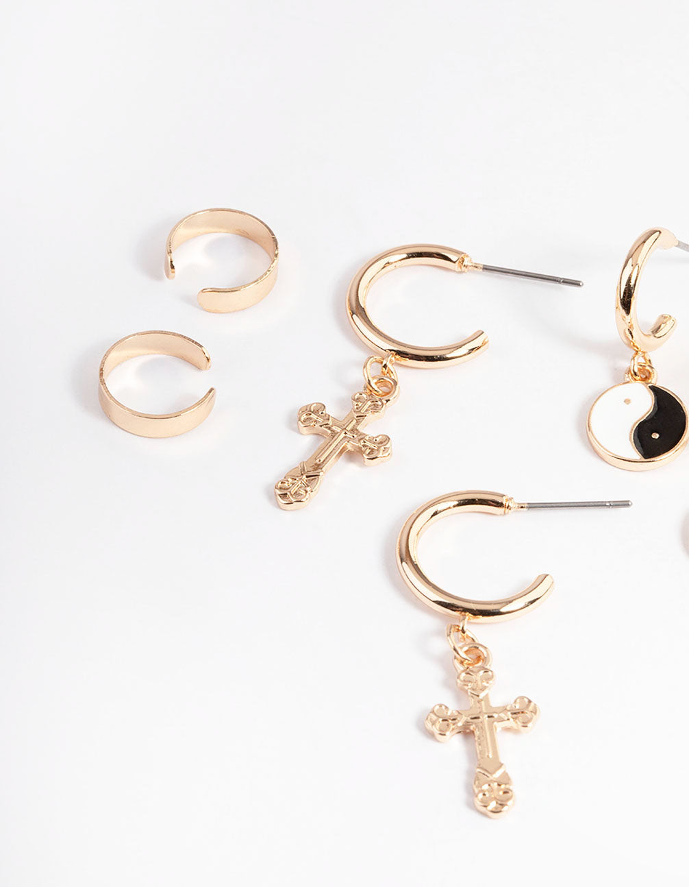 Gold Cross Yin & Yang Earrings 4-Pack