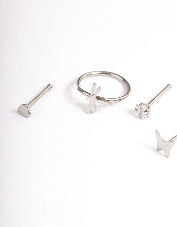 Surgical Steel Butterfly & Bee Nose Stud 4-Pack