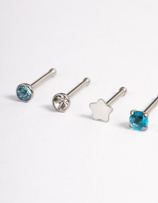 Surgical Steel Star & Bezel Nose Stud 6-Pack