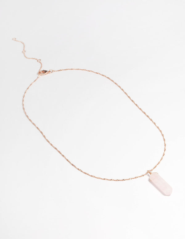 Rose Gold Plated Rose Quartz Shard Twist Necklace