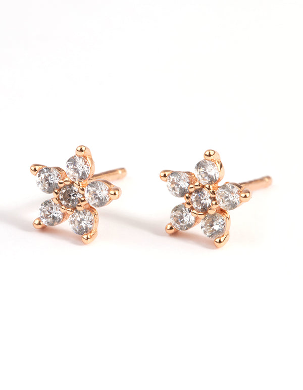 Rose Gold Sterling Plated Cubic Zirconia Flower Stud Earrings